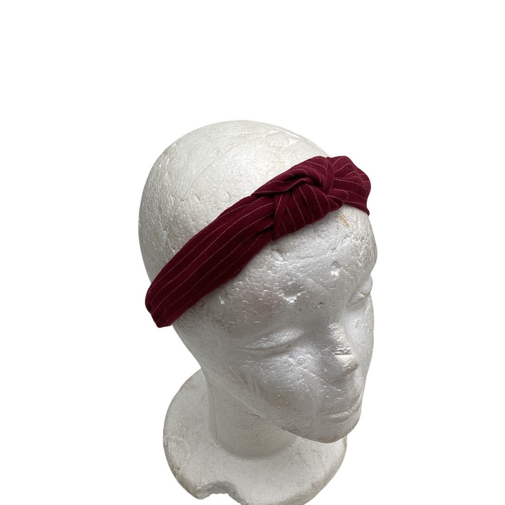 Burgundy Pinstripe Knotted Headband Red White Stripe Top Knot Hair Accessory